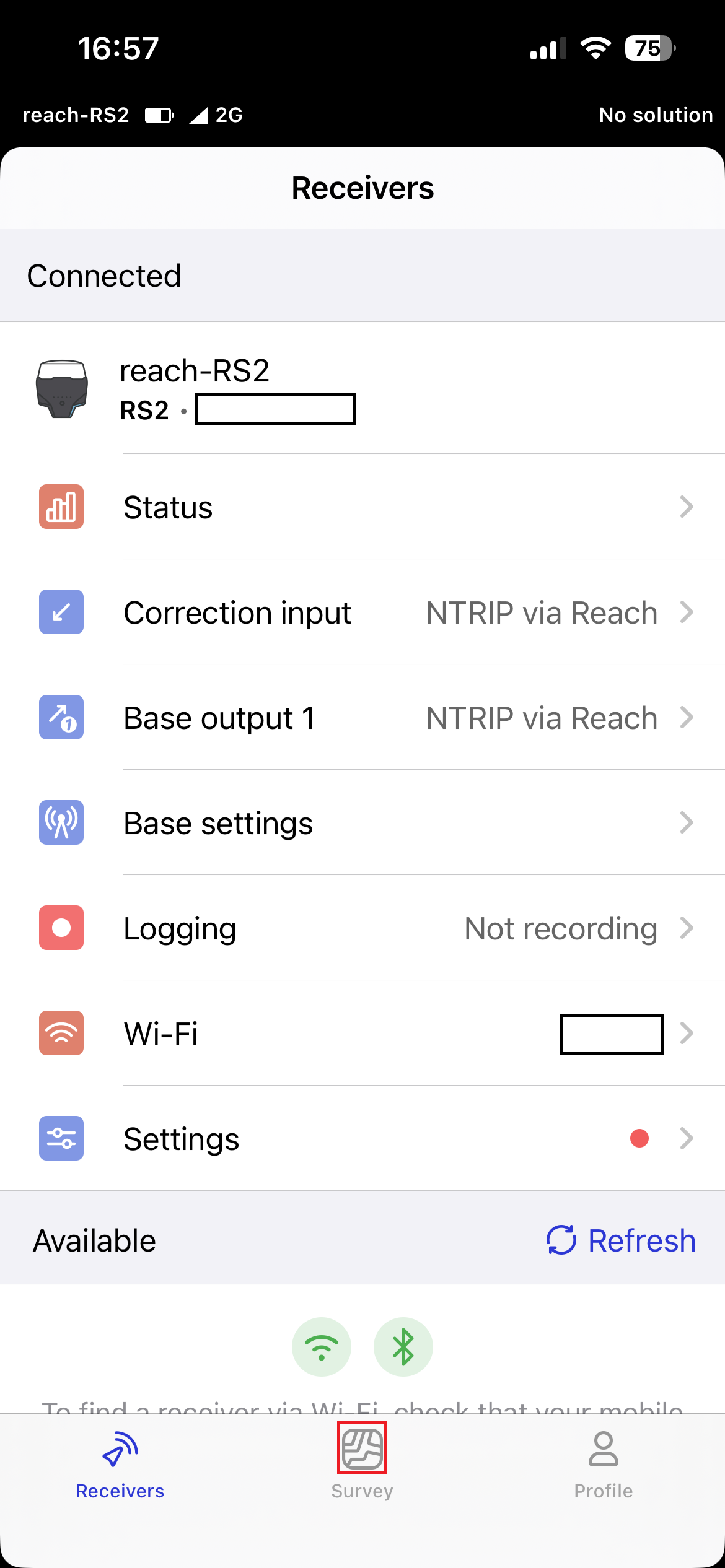 Emlid Flow app on a phone showing the new survey screen