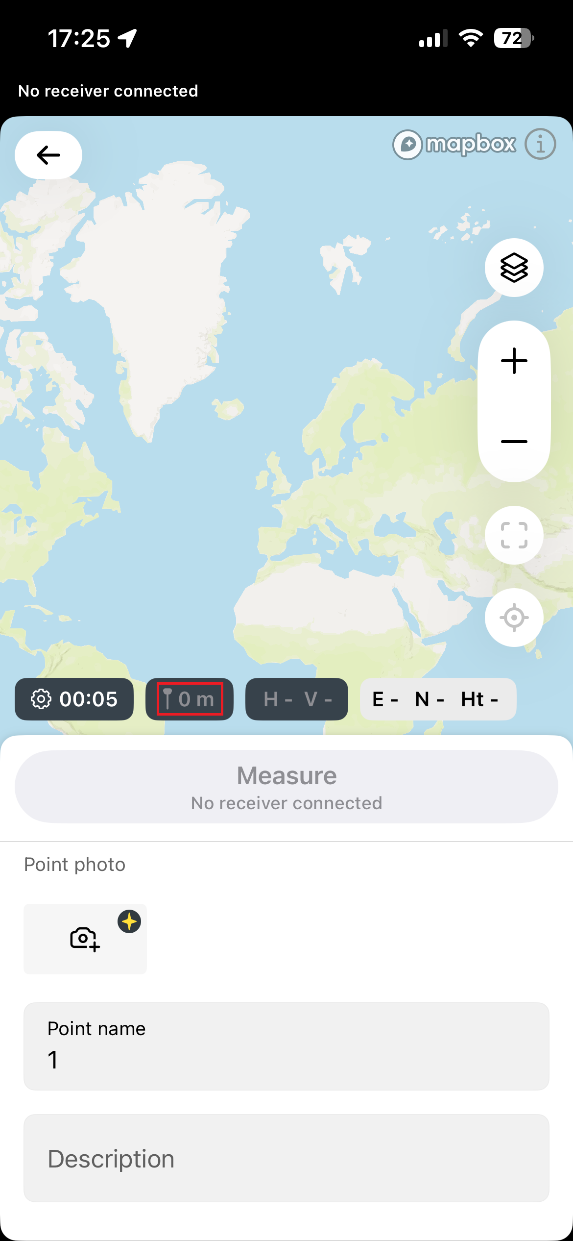 Emlid Flow survey screen with pole height set to 0 m