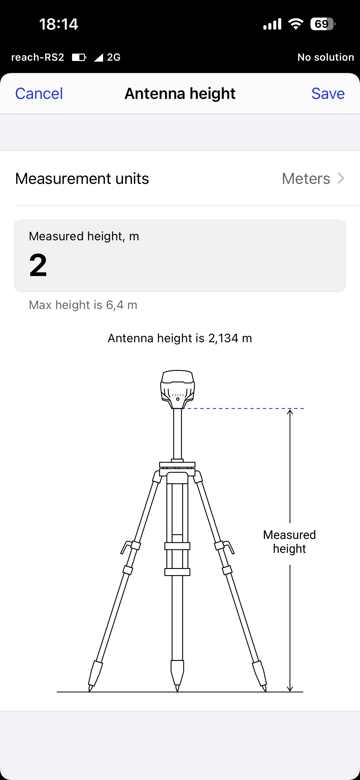 Emlid Flow Antenna height screen with measured pole height